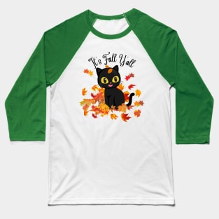 It's fall y'all Black Cats Halloween Thanksgiving Funny Baseball T-Shirt